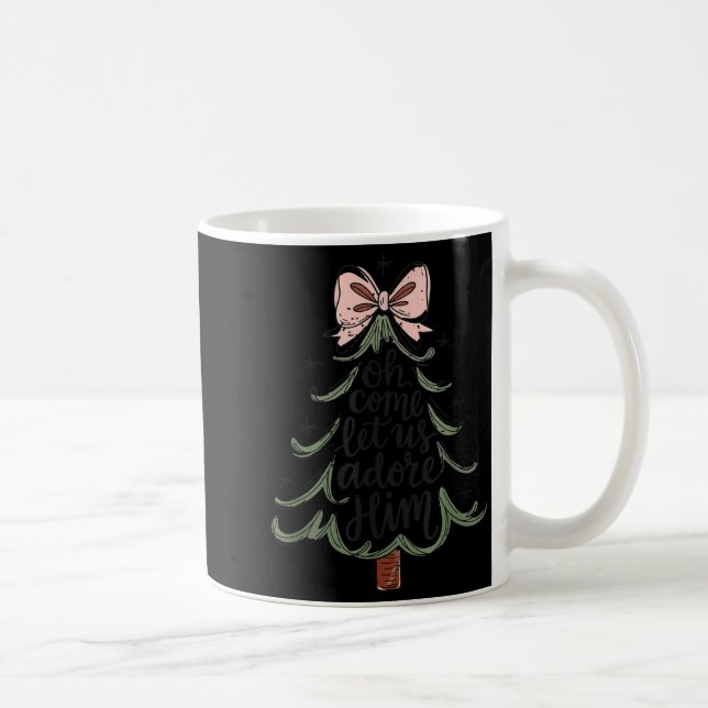 Caneca De Café Coquette Bow Jesus Christmas Tree Oh Come Let Us A (Direita)