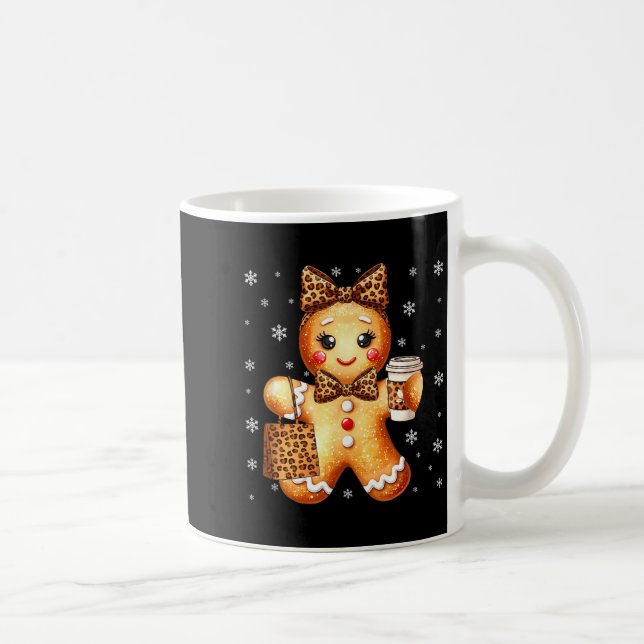 Caneca De Café Coquette Cute Gingerbread Leopard Bow Christmas Gi (Direita)