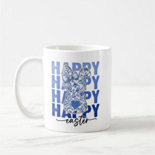 Caneca De Café Coquette de Coelho da Páscoa Azul Floral