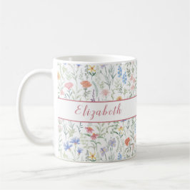 Caneca De Café Coquette Wildflower Meadow Personalised Pink