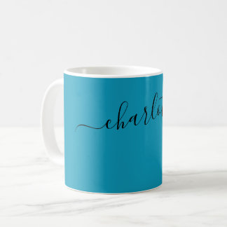 Caneca De Café Cor Azul Verde Elegante Nome Moderno Personalizado