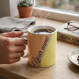 Caneca De Café Cor Bloco Moderno em Verde Amarelo Pastel Moderno 