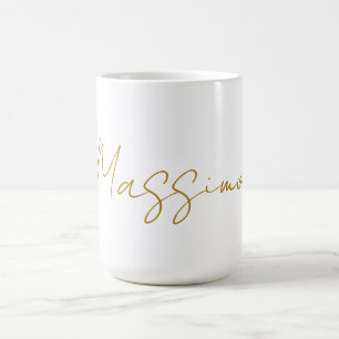 Caneca De Café Cor Caligrafia Dourada Elegante Nome Simples