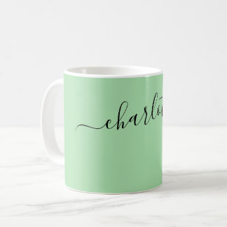 Caneca De Café Cor Celadon Elegante Nome Moderno Personalizado