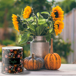 Caneca De Café Cor da água da flor rosa boho preto