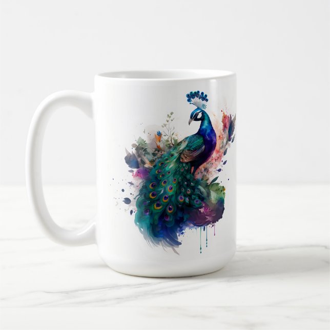 Caneca De Café Cor da água e Pavão de Tinta (Esquerda)