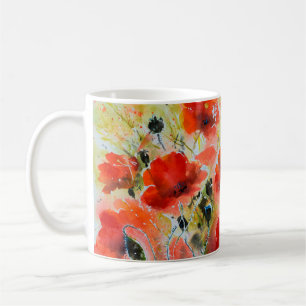 Caneca De Café Cor da água - pintura de flores vermelhas de papoi