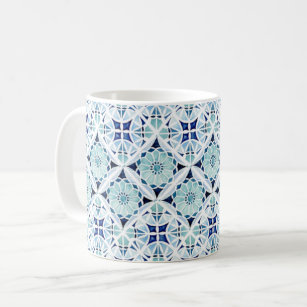 Caneca De Café Cor d'água do padrão azul do azulejo marroquino