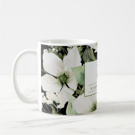 Caneca De Café Cor d'água elegante preto e branco floral