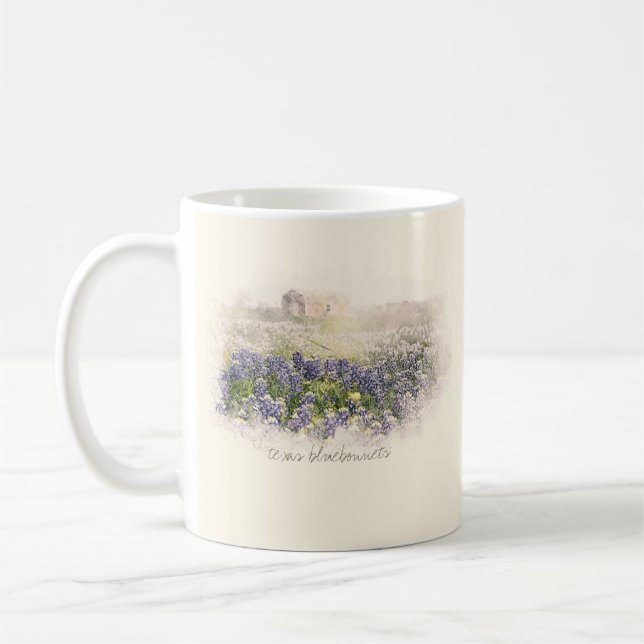 Caneca De Café Cor d'água esboçada do campo Bluebonnet (Esquerda)