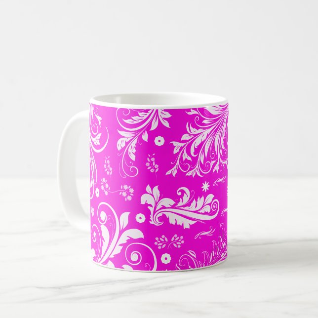 Caneca De Café Cor damasco, Damasco Rosa, Damasco Francês (Frente Esquerda)