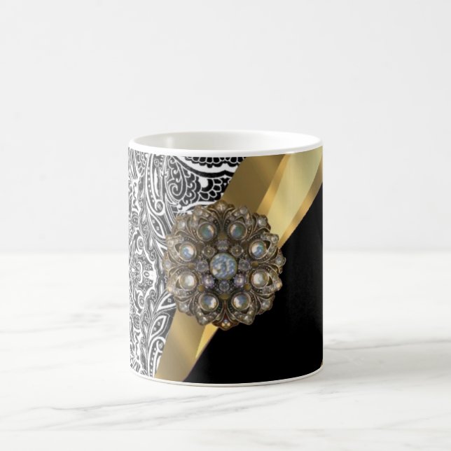 Caneca De Café Cor damasco floral preto e branco (Centro)