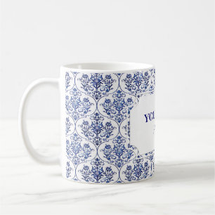 Caneca De Café Cor damasco florescente - azul
