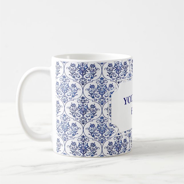 Caneca De Café Cor damasco florescente - azul (Esquerda)