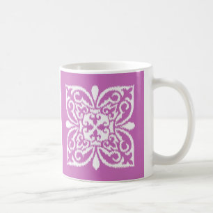 Caneca De Café cor damasco Ikat - orquídea e branca