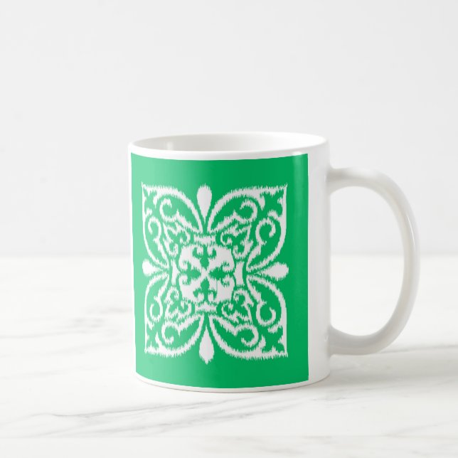 Caneca De Café Cor damasco Ikat - verde-jade e branco (Direita)