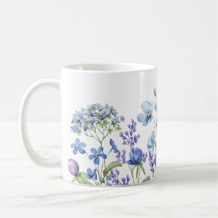 Caneca De Café Cor-de-água azul de flor silvestre Elegante modern