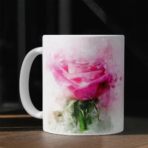 Caneca De Café Cor de água da flor rosa rosa rosa - wb