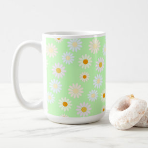 Caneca De Café Cor-de-água doce colorida Daisy Pattern Green