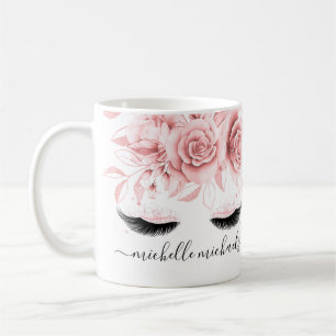 Caneca De Café Cor de Água Floral de Cor Azuleada Rosa Dourada R