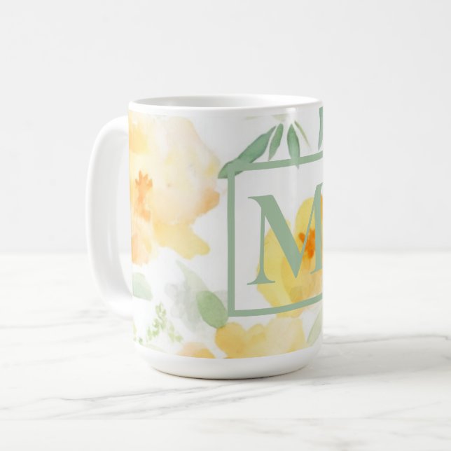 Caneca De Café Cor de água laranja amarela elegante floral (Frente Esquerda)
