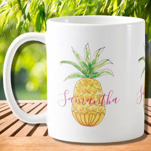 Caneca De Café Cor de Água Personalizada de Abacaxi Tropical