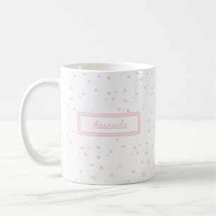 Caneca De Café Cor de Água Romântica com Padrão de Coração Rosa G