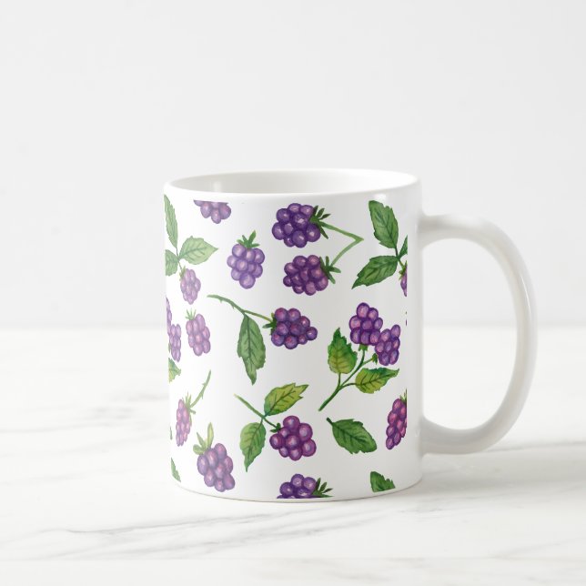 Caneca De Café Cor de Fundo Personalizada de Berries Roxos (Direita)