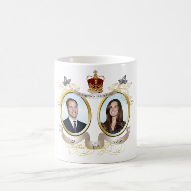 Caneca De Café cor de fundo personalizável para Will e Kate (Centro)
