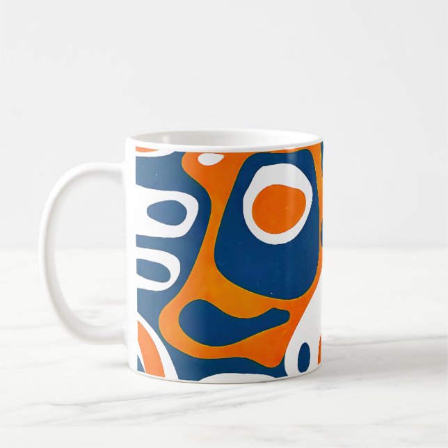 Caneca De Café Cor de laranja azul geométrica branca (Esquerda)