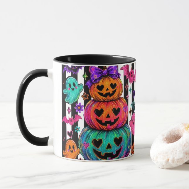 Caneca de café cor-de-rosa assustadoramente fofa d (Com Donut)