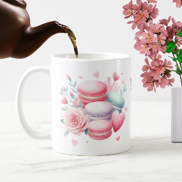 Caneca De Café Cor-de-rosa-branca e macarrão branco e coração per