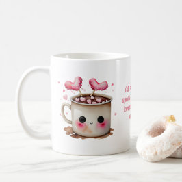 Caneca De Café Cor-de-rosa e creme Aquarela Cacau Quente Amor