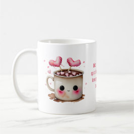 Caneca De Café Cor-de-rosa e creme Aquarela Cacau Quente Amor