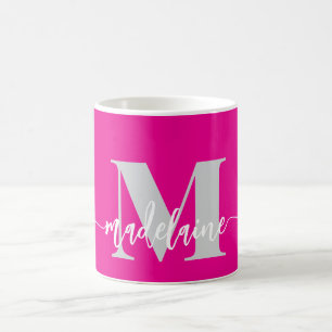Caneca De Café Cor-de-rosa elegante monograma