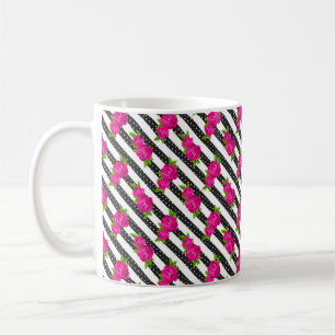 Caneca De Café Cor-de-rosa florido em uma faixa vertical