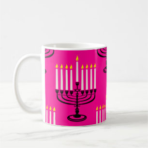 Caneca De Café cor-de-rosa menorah hanukkah purificador impressão