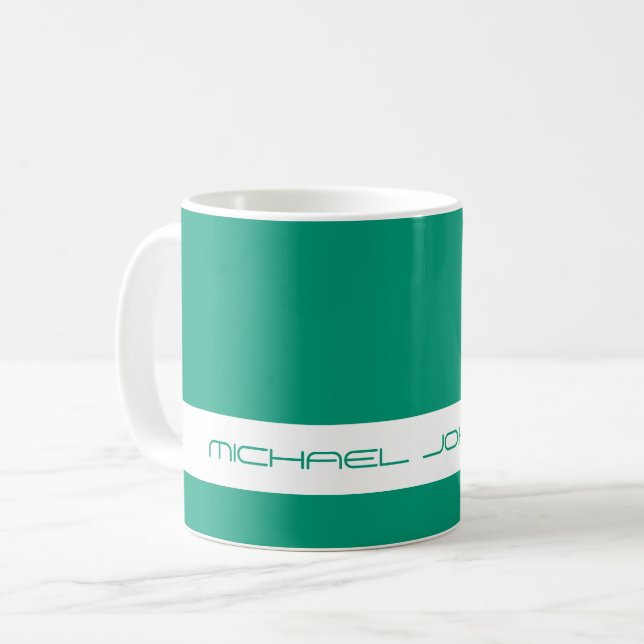 Caneca De Café Cor de Tendência Verde de Jade - Nome Futurístico  (Frente Esquerda)