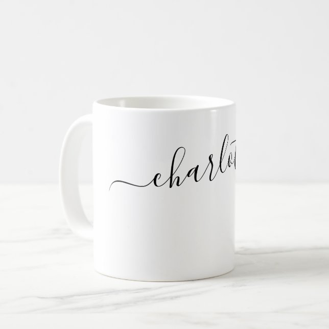 Caneca De Café Cor Elegante Branco Moderno Nome Personalizado (Frente Esquerda)