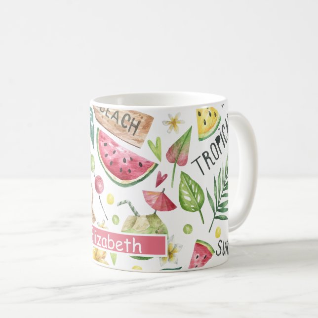 Caneca De Café Cor Feminina Relaxamento na Praia (Frente Esquerda)