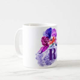 Caneca De Café Cor Floral Rosa e Violeta, Monograma Floral