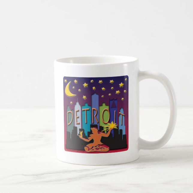Caneca De Café Cor mega da skyline de Detroit (Direita)