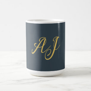 Caneca De Café Cor Monograma Cor Dourada Carvão Inicial Profissio