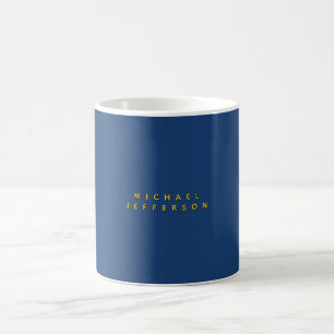 Caneca De Café Cor Nome Moderno Minimalista Cor Azul & Dourado