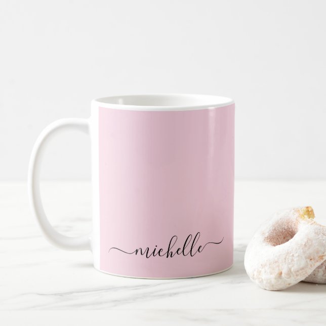 Caneca De Café Cor Personalizada Cor de Rosa Caligrafia Script (Com Donut)