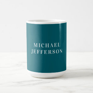 Caneca De Café Cor Personalizada de Cor Teal Escura Simples e Ele