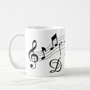 Caneca De Café Cor Personalizada do Monograma de Notas de Música