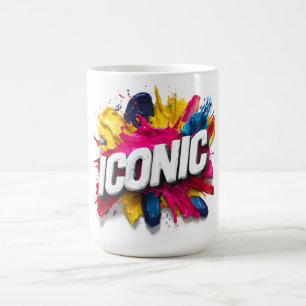 Caneca De Café Cor preta e texto branco "ICONIC" em negrito com r