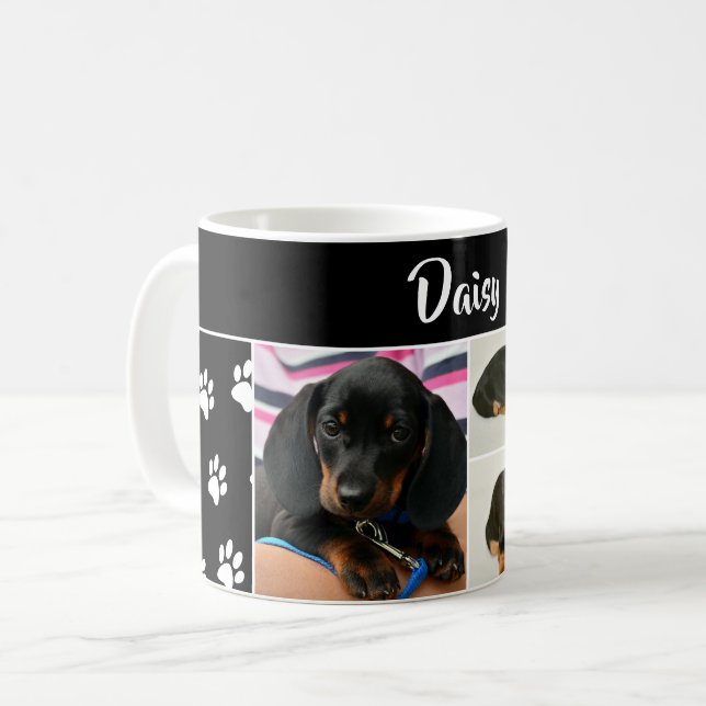 Caneca De Café Cor Preta Pet Lover Fotografia Colagem Pawprint Cu (Frente Esquerda)