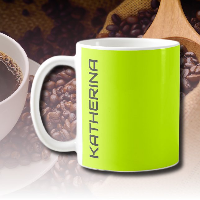 Caneca De Café Cor Sólida Amarela Limão Neon | Personalizado (Criador carregado)